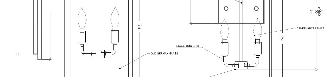 A shop drawing of a custom lantern, with brass sockets, glass and a polished brass ball