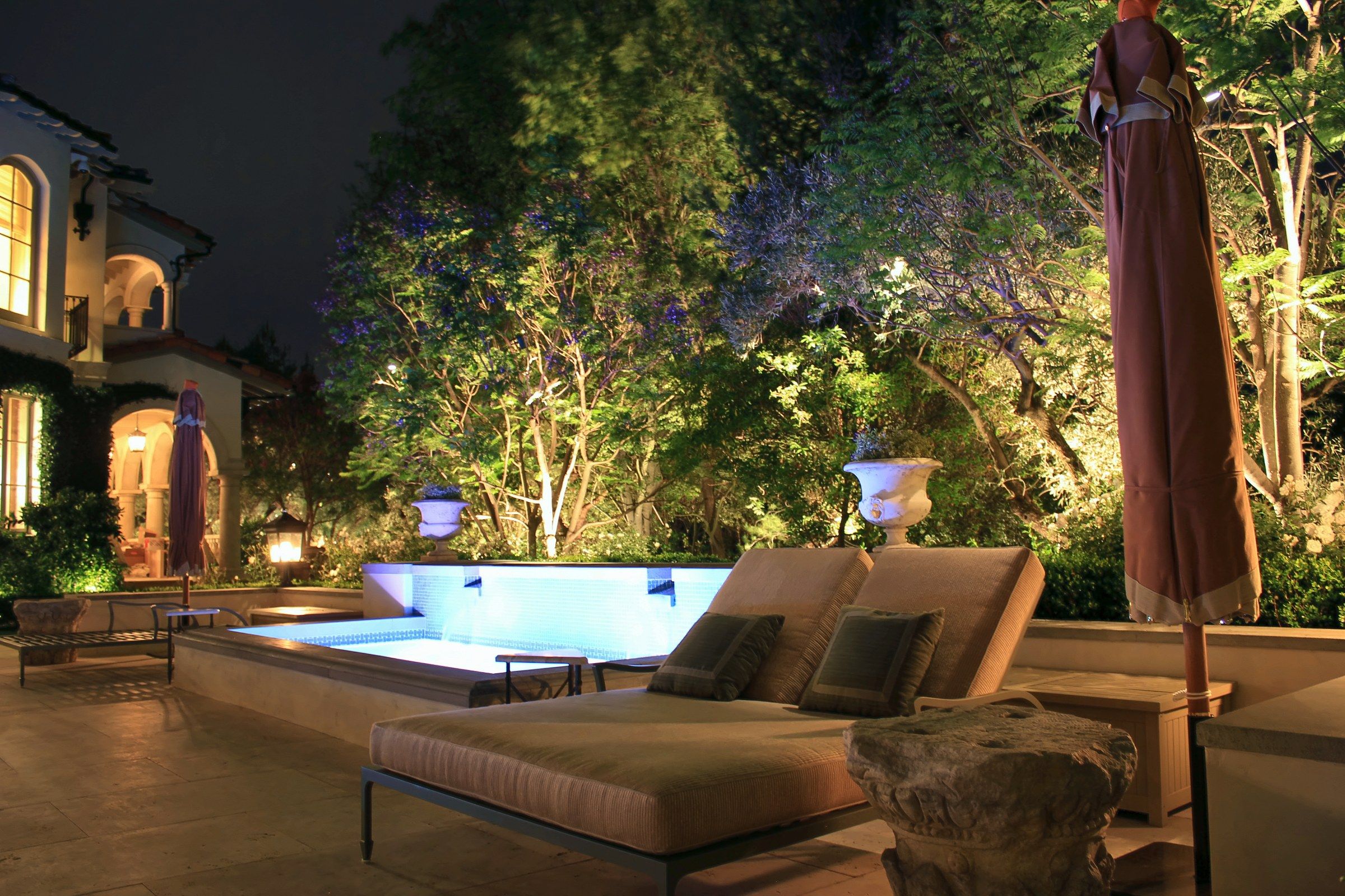 Lit pool terrace loungers villa