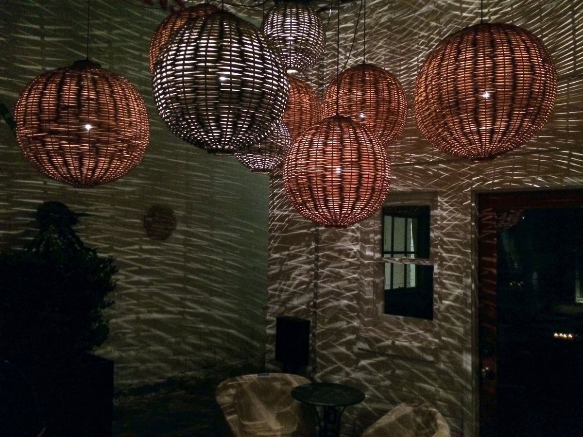 Woven globe pendants terrace